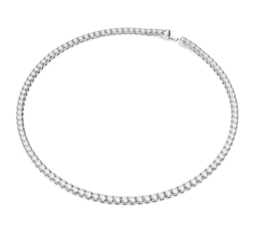 Swarovski 5681801 Collana Matrix Tennis Taglio tondo Piccola Bianca Plac. Rodio