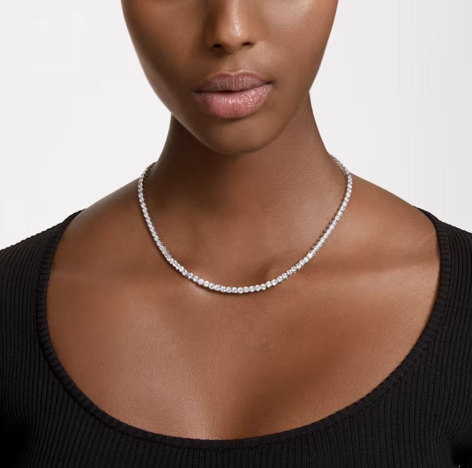 Swarovski 5681801 Collana Matrix Tennis Taglio tondo Piccola Bianca Plac. Rodio