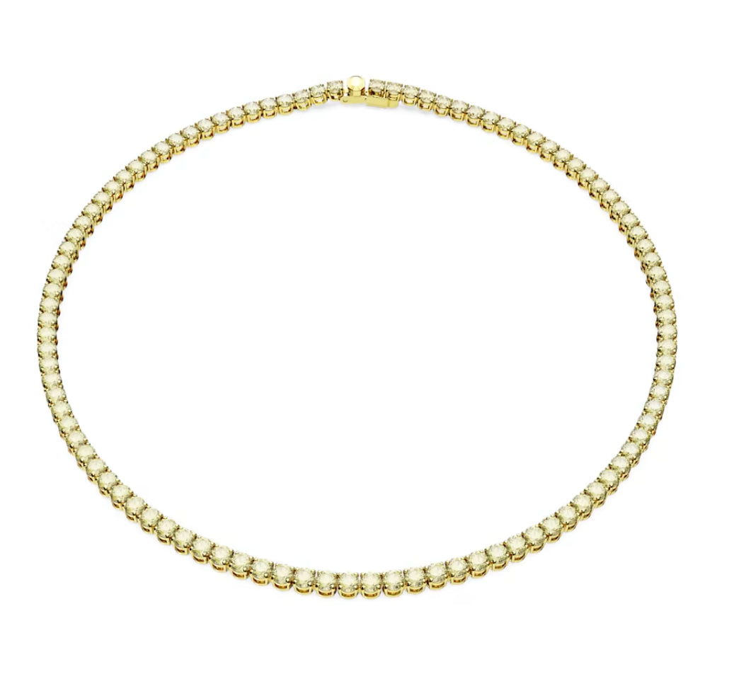 Swarovski 5681799 Matrix Tennis Necklace Round Cut Small Yellow Gold Plated