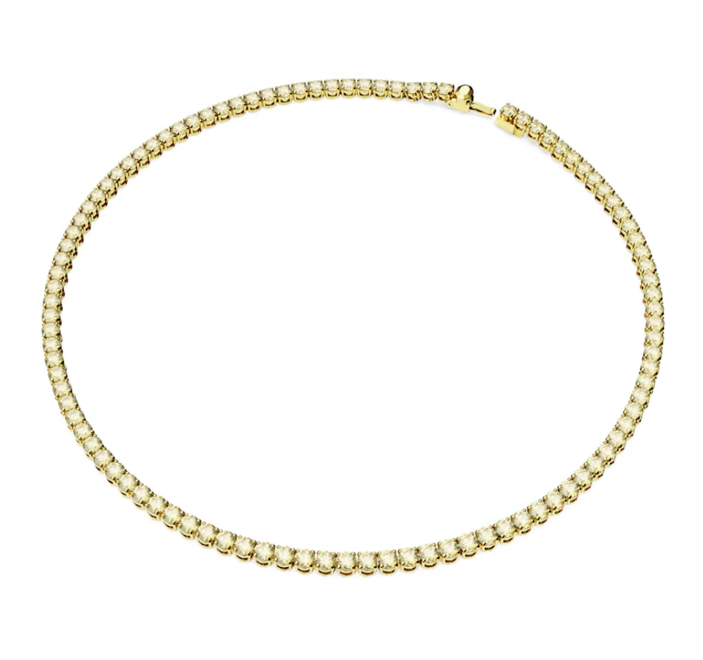 Swarovski 5681799 Matrix Tennis Necklace Round Cut Small Yellow Gold Plated