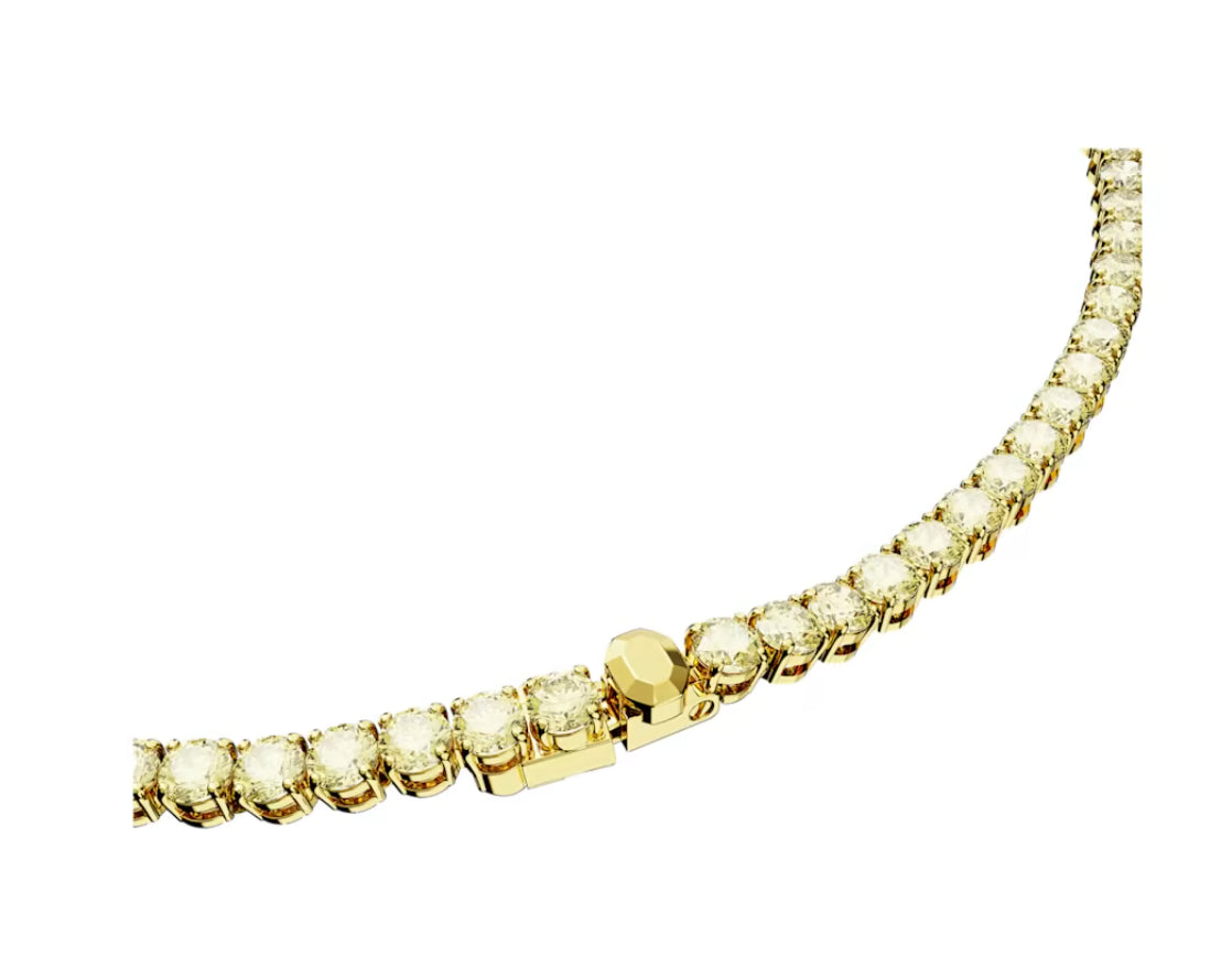 Swarovski 5681799 Matrix Tennis Necklace Round Cut Small Yellow Gold Plated