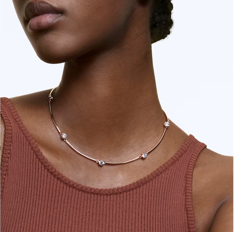 Swarovski 5609710 Constella Halskette, Rundschliff, weiß, rosévergoldet