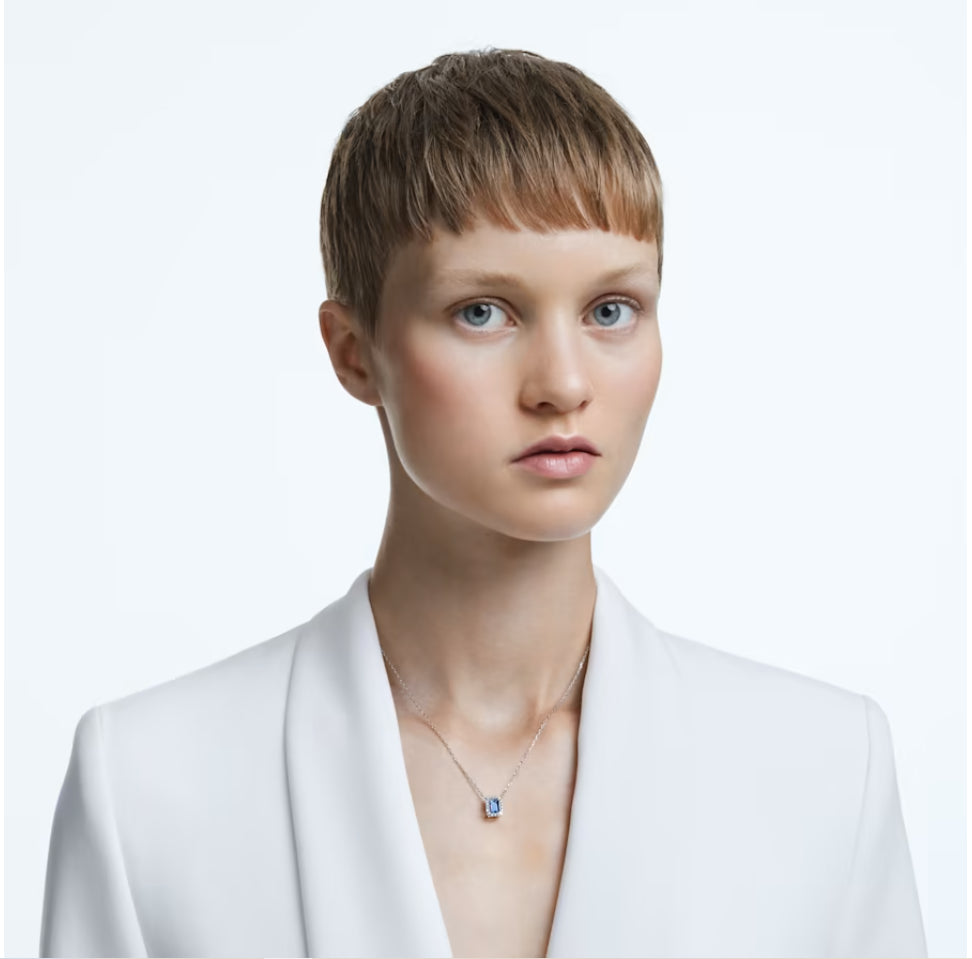 Swarovski 5614926 Millenia Halskette, achteckiger Schliff, blau, rhodiniert