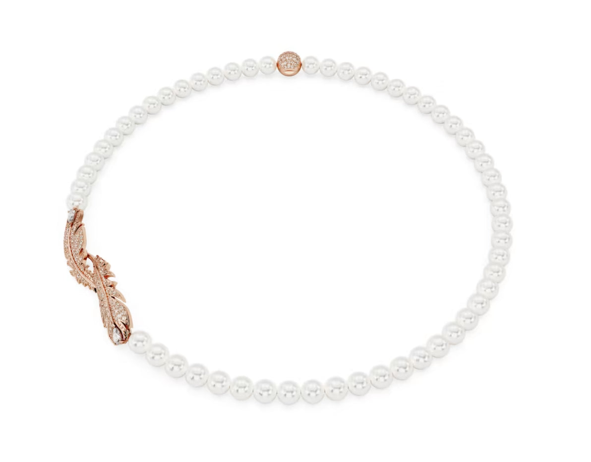 Swarovski 5669221 Schöne Halskette mit Magnetverschluss, weiße Feder, rosévergoldet