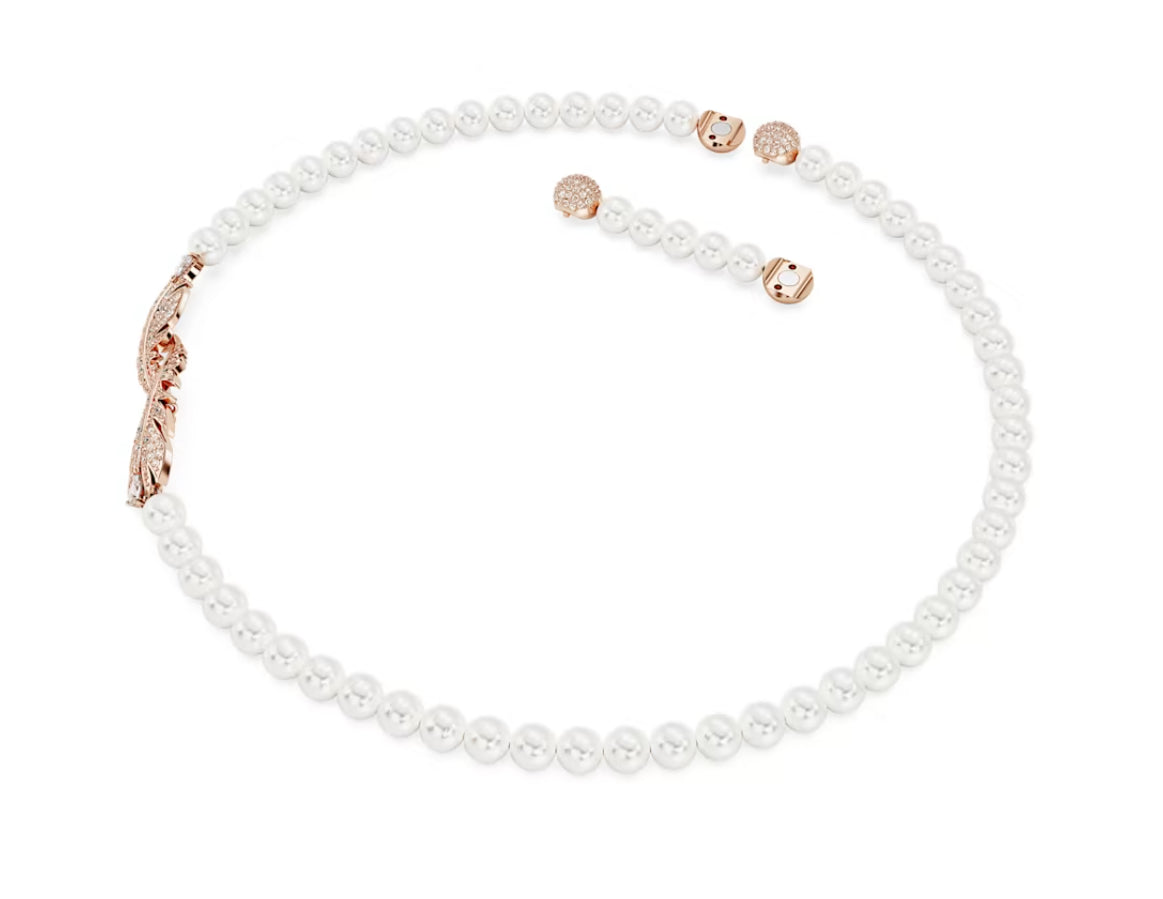 Swarovski 5669221 Schöne Halskette mit Magnetverschluss, weiße Feder, rosévergoldet