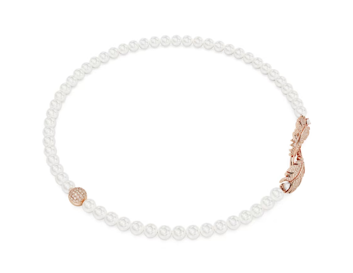 Swarovski 5669221 Schöne Halskette mit Magnetverschluss, weiße Feder, rosévergoldet