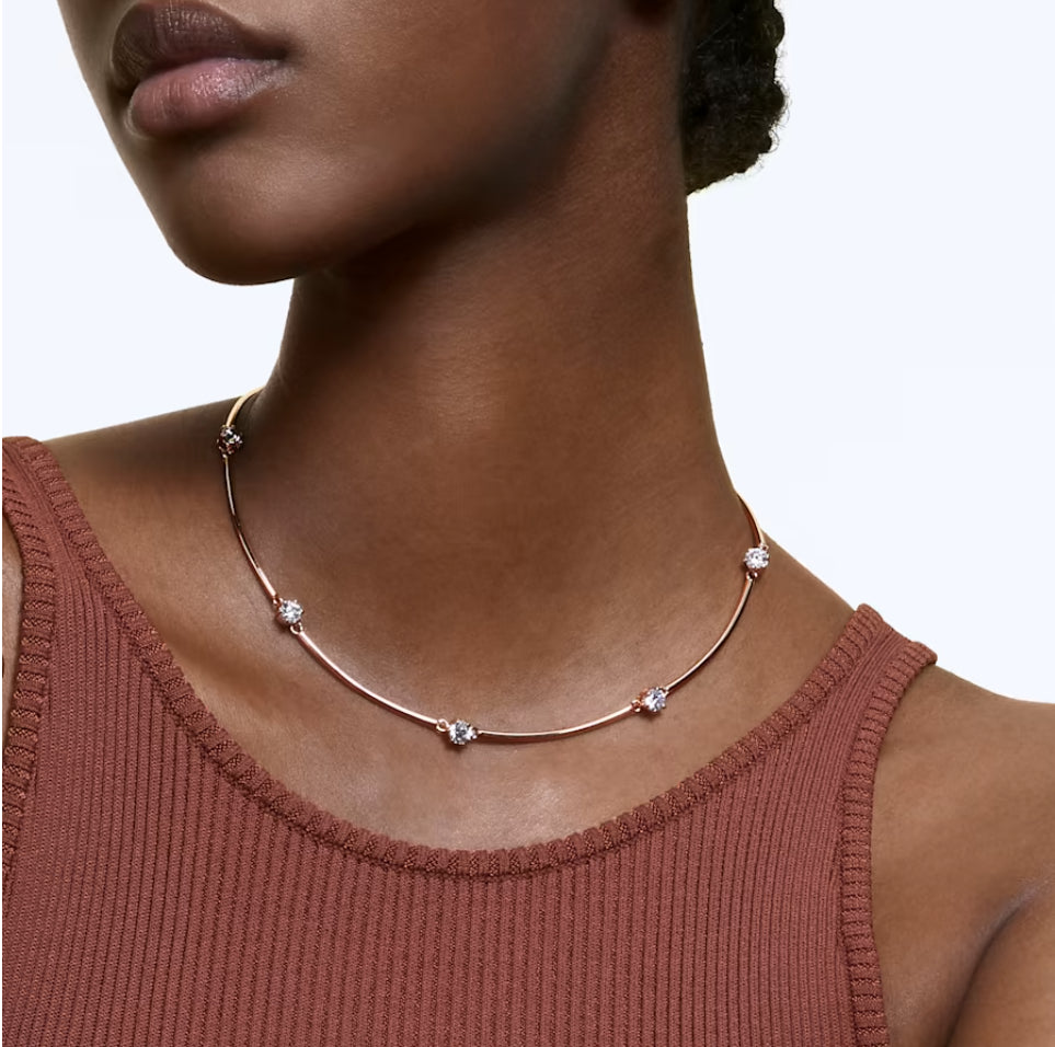 Swarovski 5609710 Constella Halskette, Rundschliff, weiß, rosévergoldet