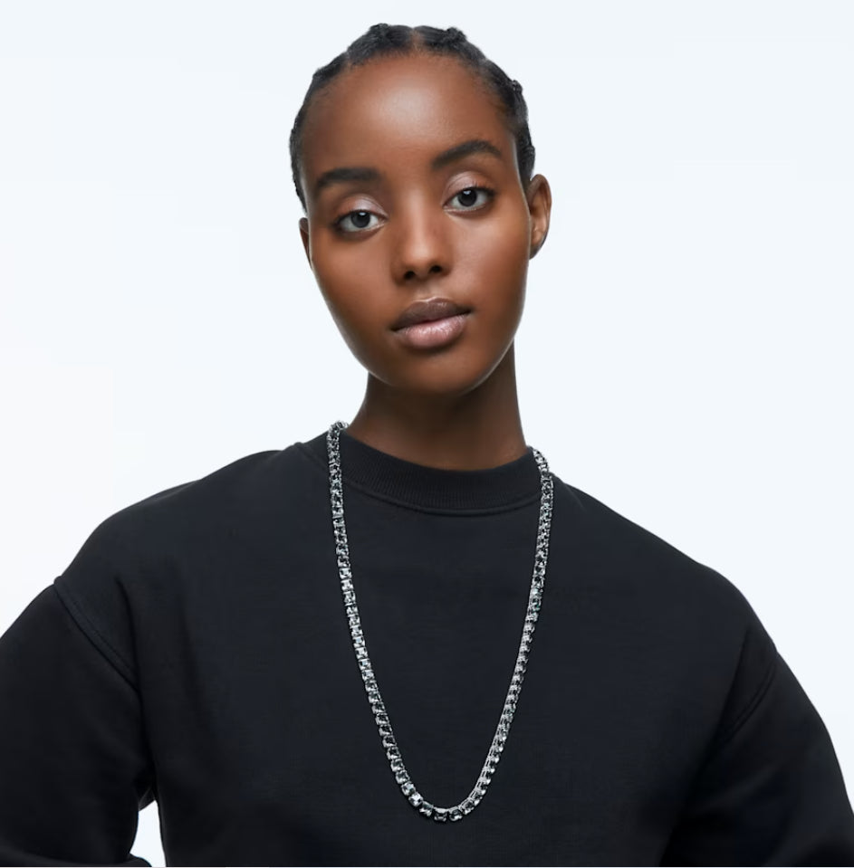 Swarovski 5613900 Millenia Halskette, quadratischer Schnitt, lang, grau, Plac. Ruthenium