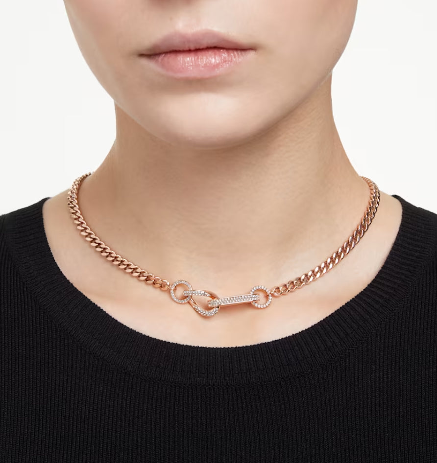 Swarovski 5642687 Mixed Dextera Pave Link Necklace White Rose Gold Plated