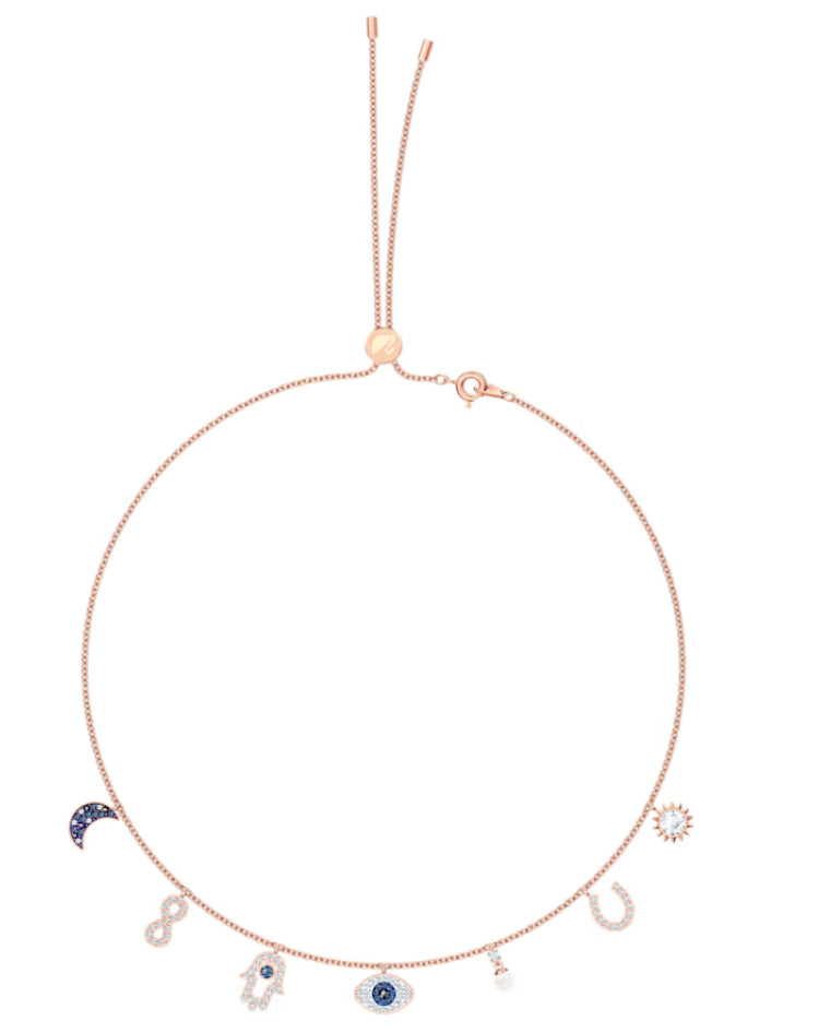 Swarovski 5497664 Collana Symbolic Luna infinito mano evil eye ferro cavallo Blu