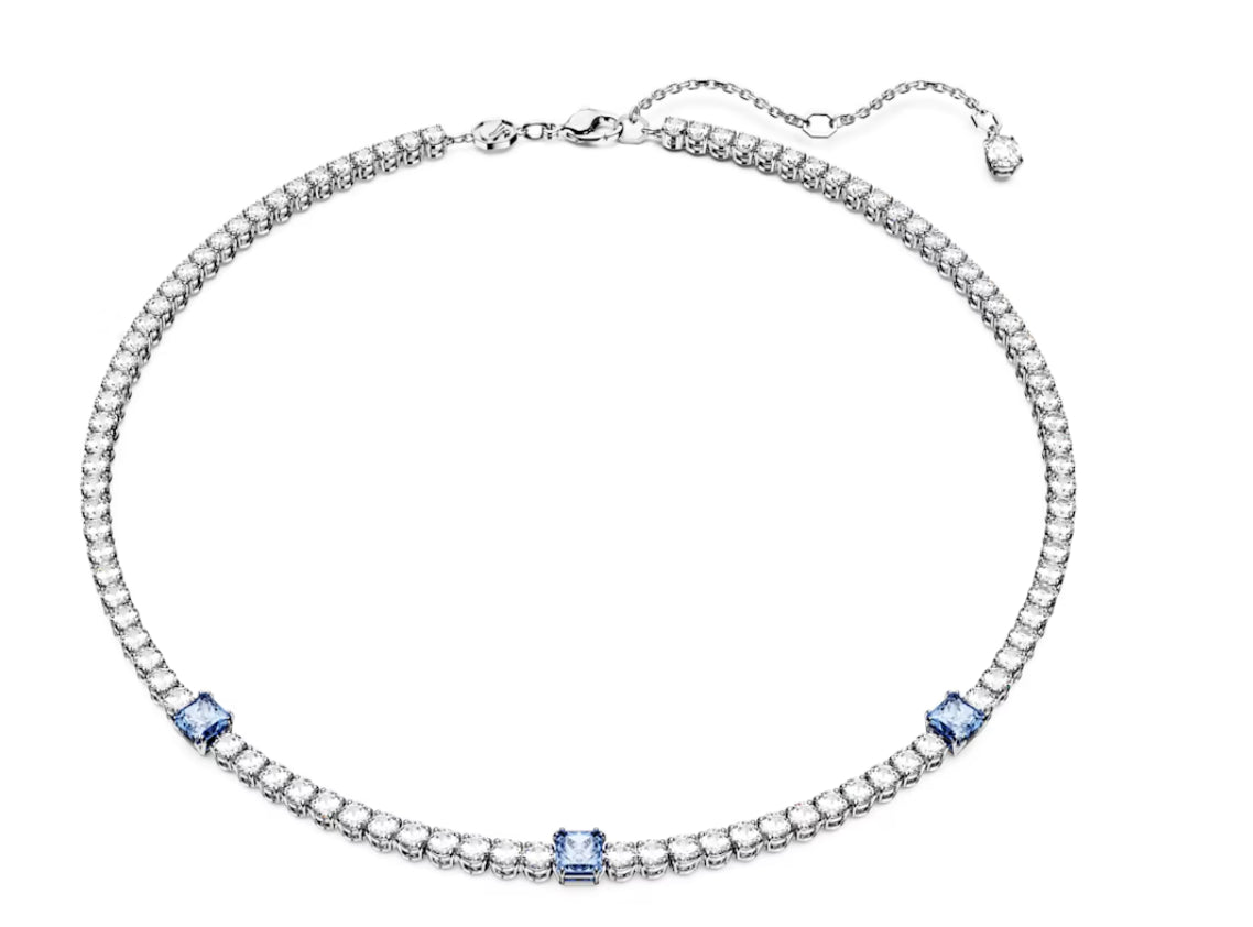 Swarovski 5666167 Matrix Tennis Necklace Mixed cut Blue Rhodium Plated