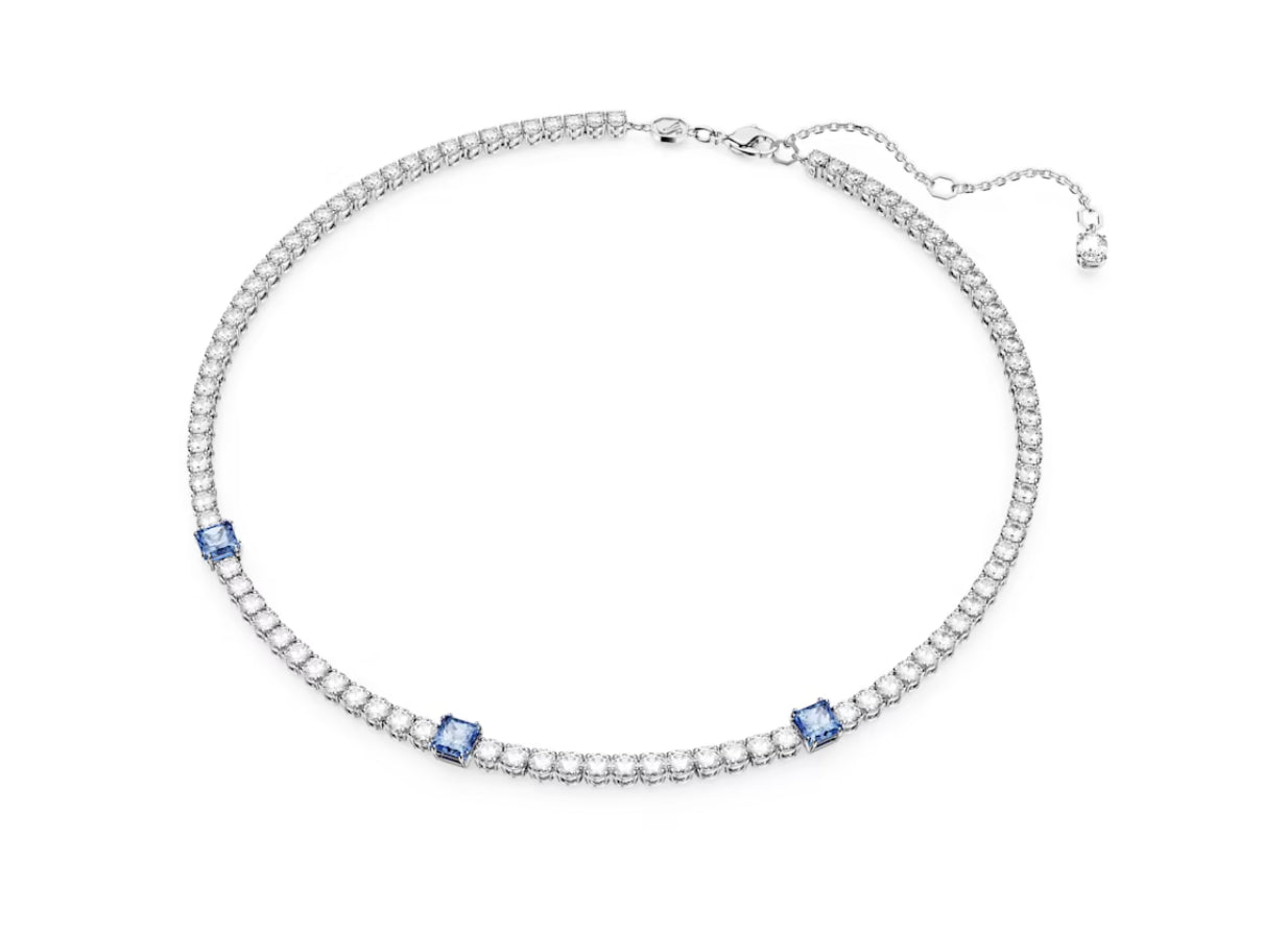Swarovski 5666167 Matrix Tennis Necklace Mixed cut Blue Rhodium Plated