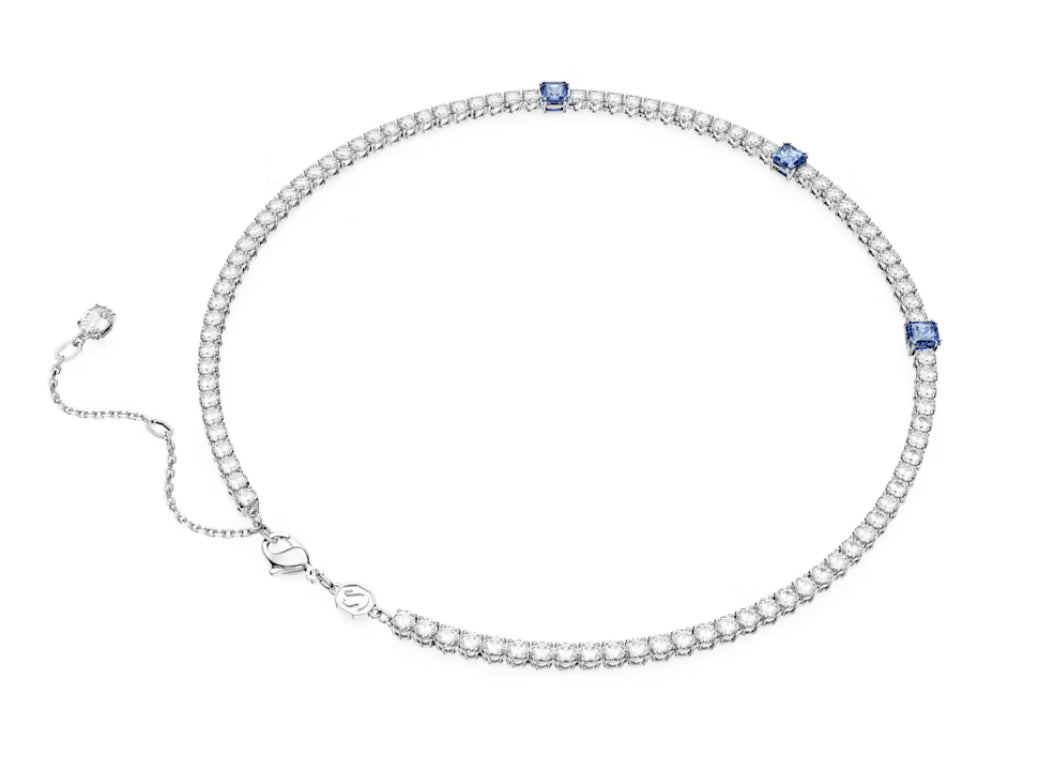 Swarovski 5666167 Matrix Tennis Necklace Mixed cut Blue Rhodium Plated