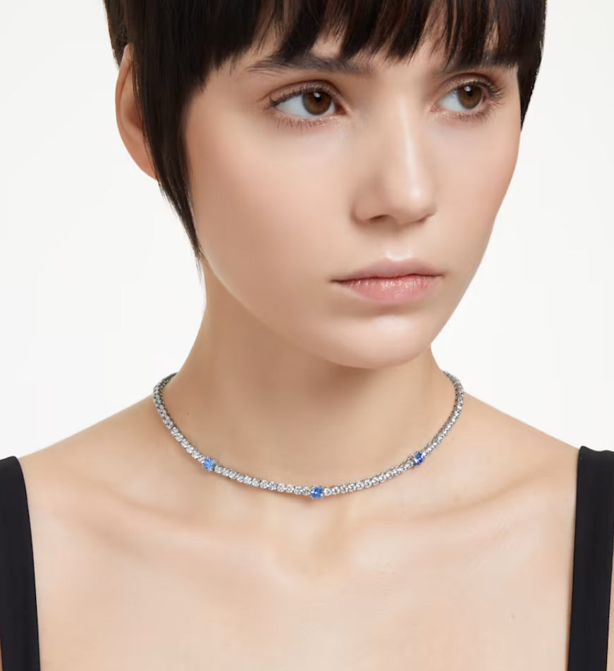 Swarovski 5666167 Matrix Tennis Necklace Mixed cut Blue Rhodium Plated