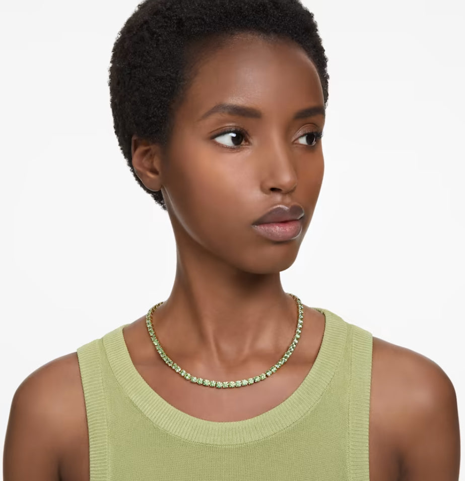 Swarovski 5661189 Matrix Tennis Halskette Rundschliff Mittelgrün vergoldet