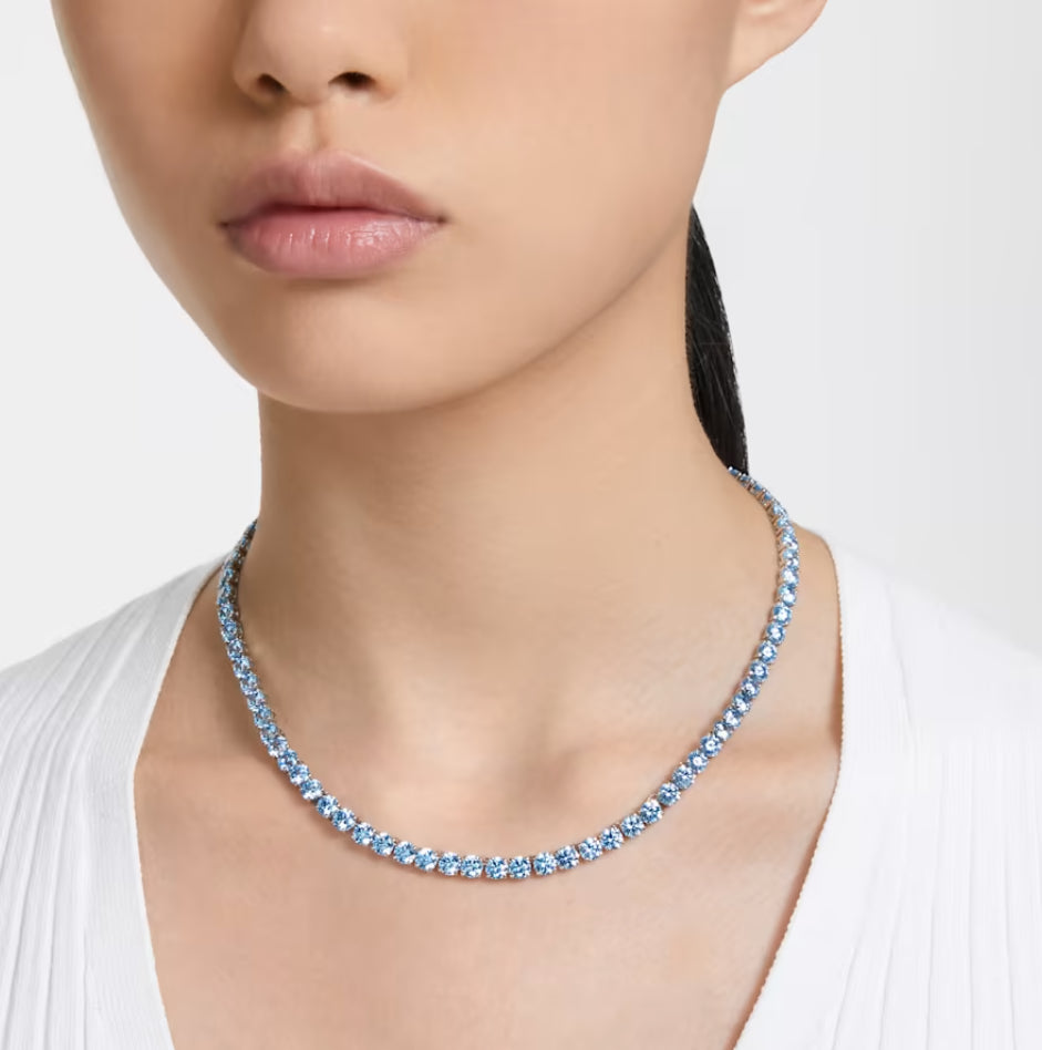 Swarovski 5661187 Matrix Tennis-Halskette, runder Schnitt, mittelblau, rhodiniert