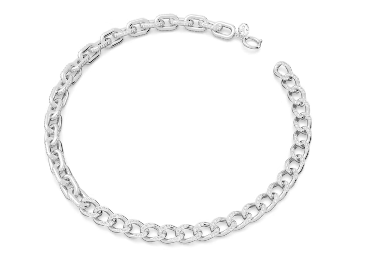 Swarovski 5613391 Dextera Mixed Link Necklace White Rhodium Plated