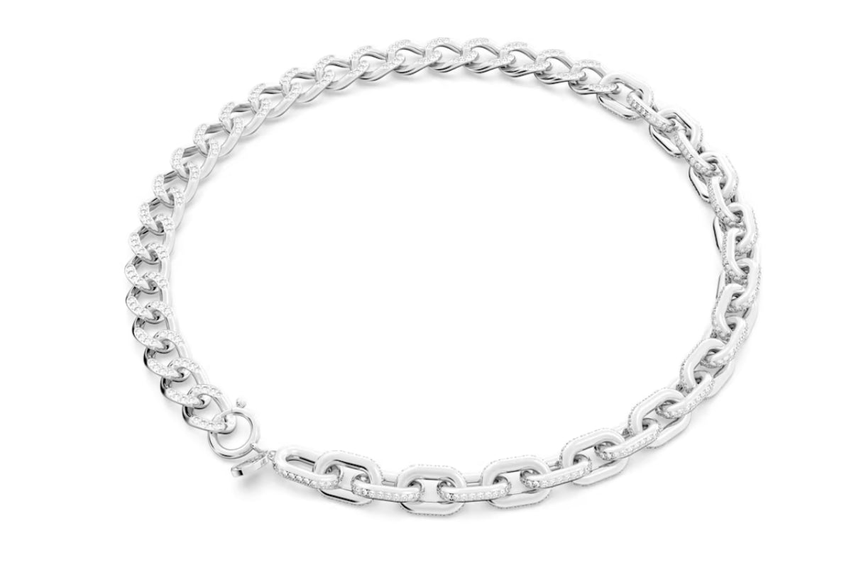 Swarovski 5613391 Dextera Mixed Link Necklace White Rhodium Plated