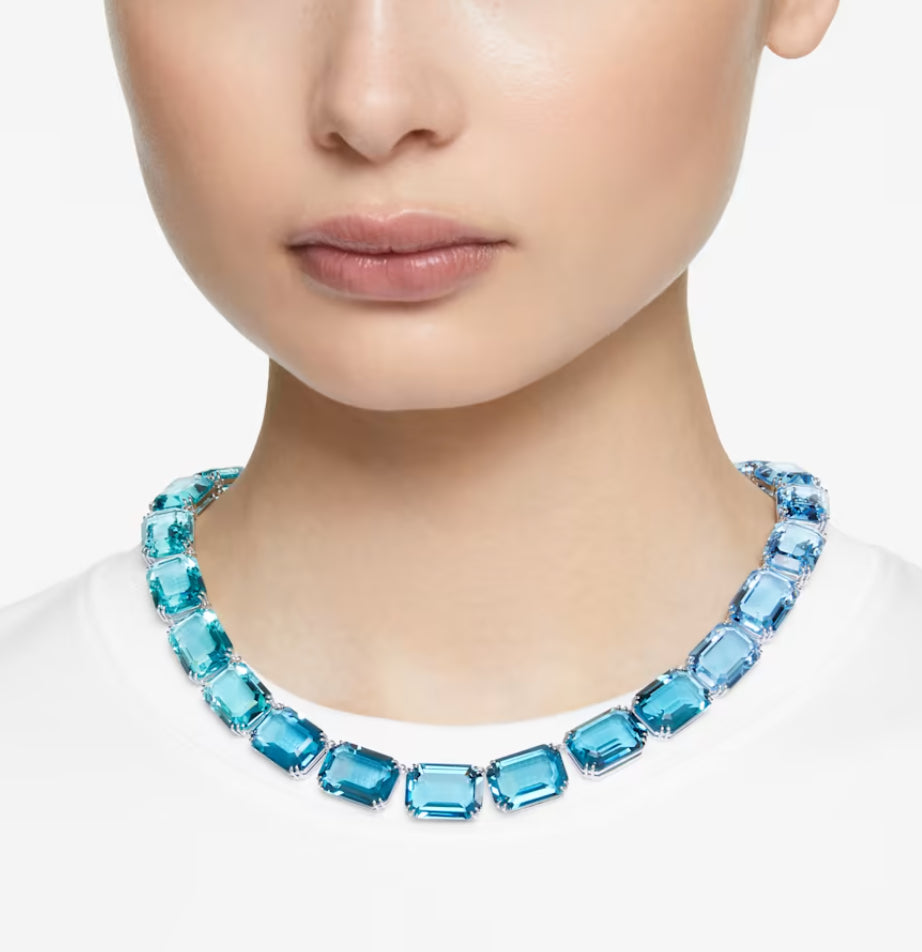 Swarovski 5630369 Millenia Necklace Octagonal Cut Blue Rhodium Plated