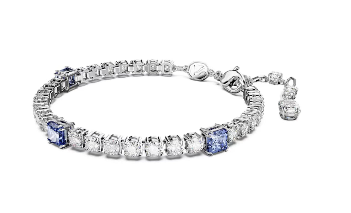 Swarovski 5666426 Matrix Tennis-Armband, gemischter Schnitt, blau, rhodiniert