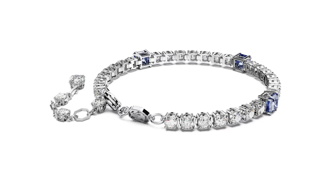 Swarovski 5666426 Matrix Tennis-Armband, gemischter Schnitt, blau, rhodiniert