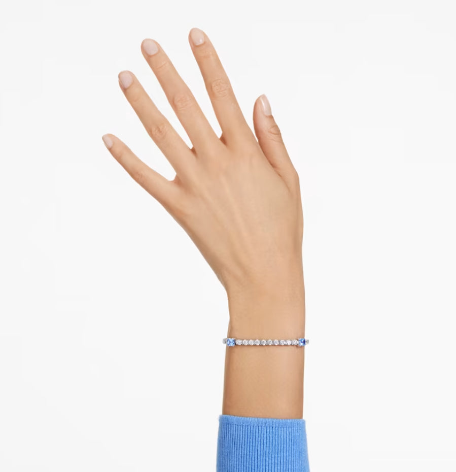 Swarovski 5666426 Matrix Tennis-Armband, gemischter Schnitt, blau, rhodiniert
