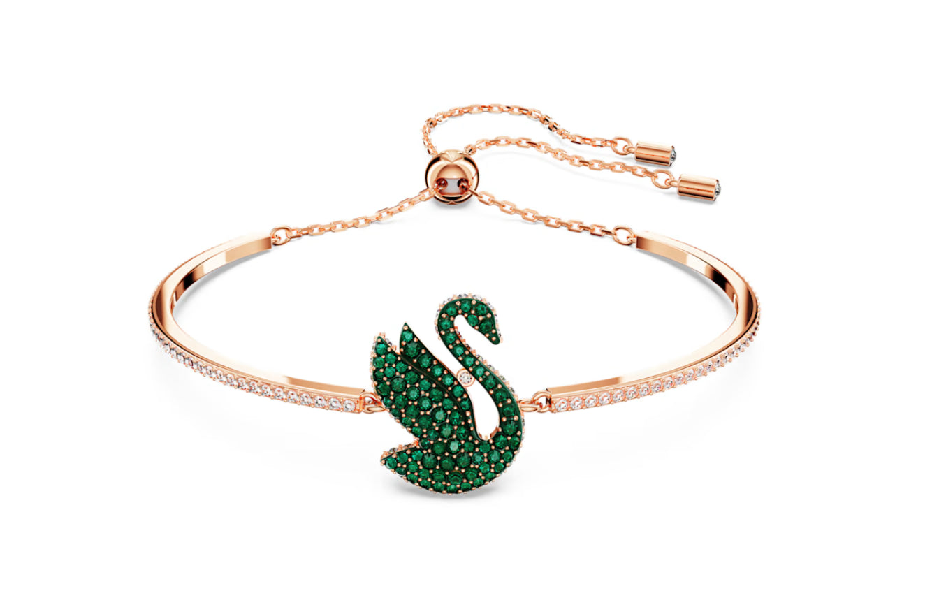 Swarovski 5650065 Iconic Swan Green Swan Rose Gold Plated Bangle