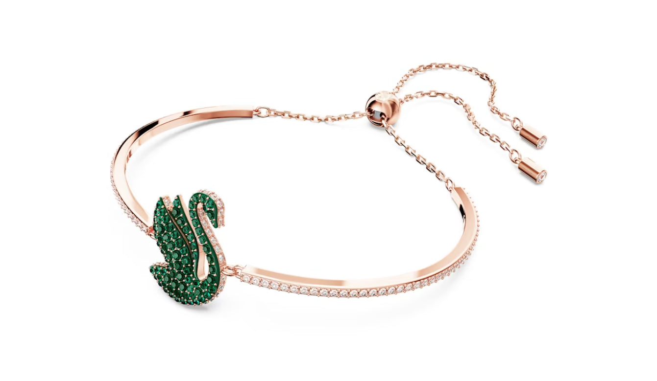 Swarovski 5650065 Iconic Swan Green Swan Rose Gold Plated Bangle