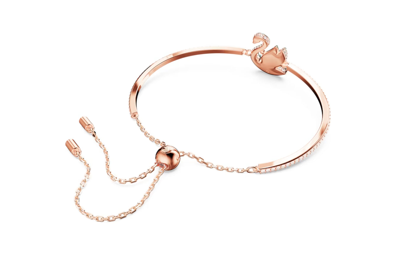 Swarovski 5650065 Iconic Swan Green Swan Rose Gold Plated Bangle