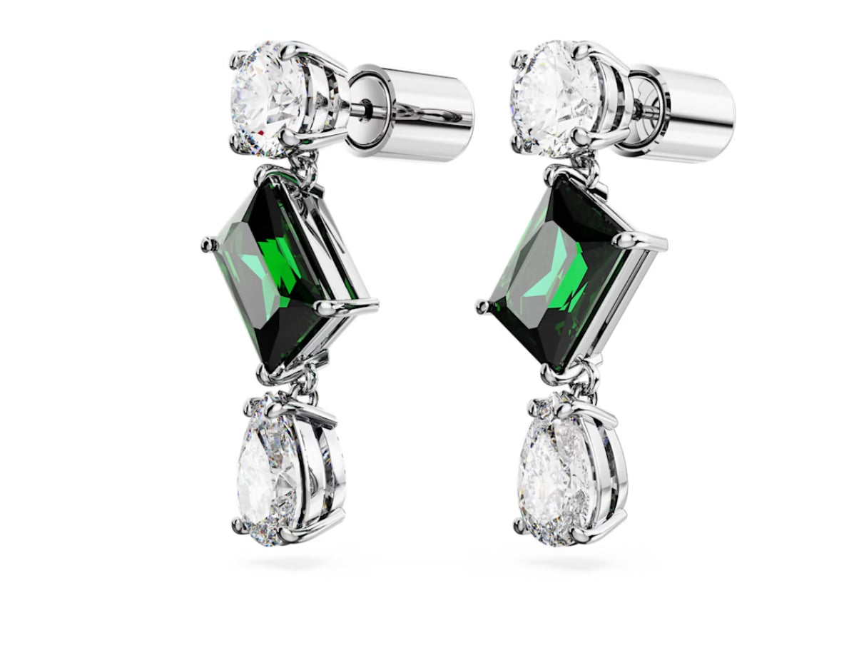 Swarovski 5665878 Mesmera Tropfenohrringe, gemischter Schnitt, grün, rhodiniert