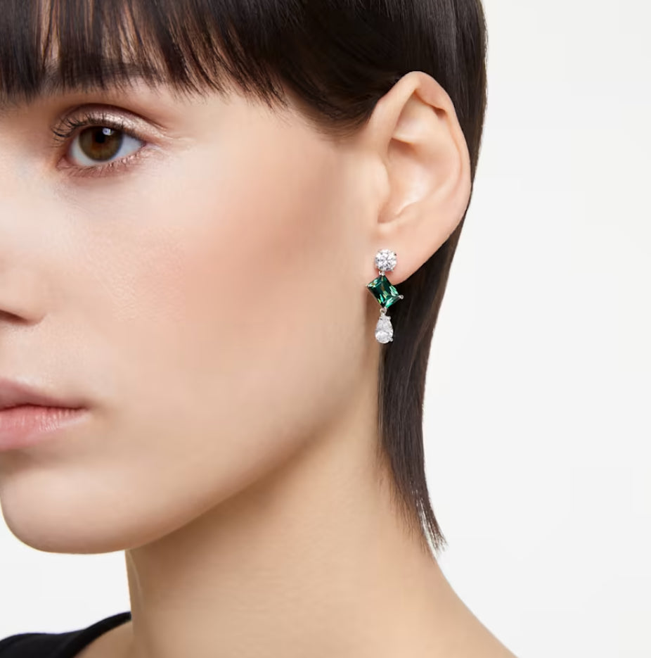 Swarovski 5665878 Mesmera Tropfenohrringe, gemischter Schnitt, grün, rhodiniert