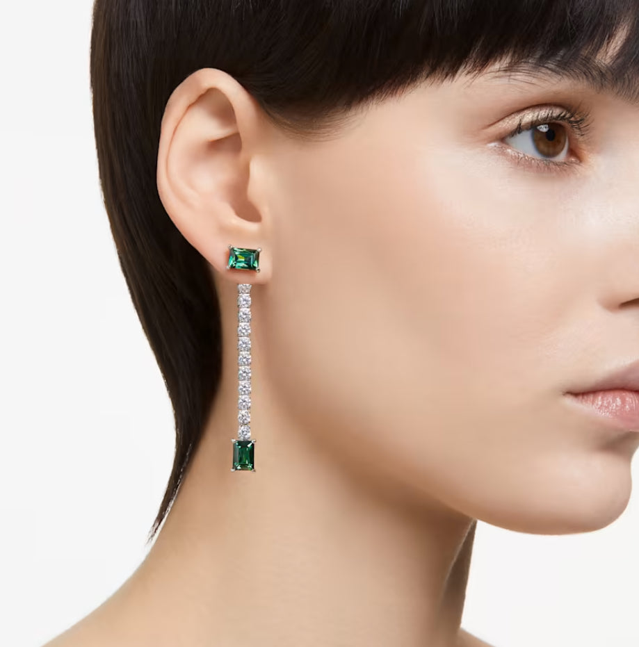 Swarovski 5665786 Matrix-Tropfenohrringe, gemischter Schnitt, grün, rhodiniert