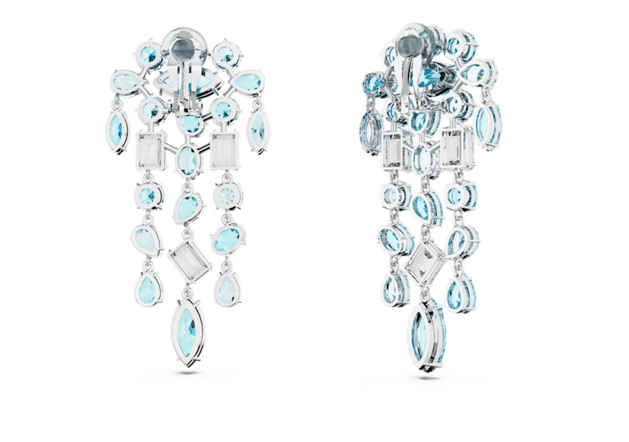 Swarovski 5666015 Gema Ohrclips, gemischter Schnitt, Kronleuchter, extra lang, Blau