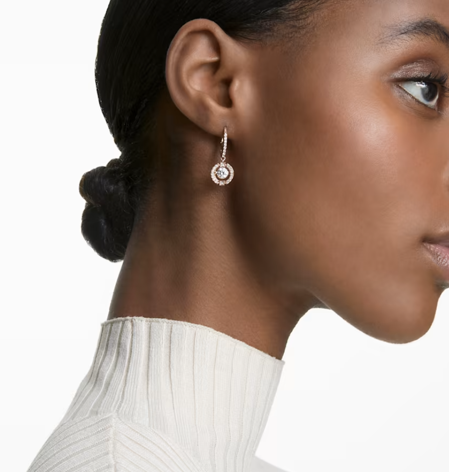 Swarovski 5504753 Orecchini pendenti Sparkling Dance Tagl. tondo Bianchi OroRosa