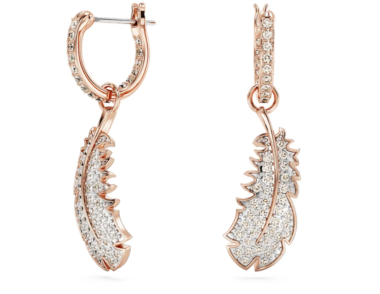Swarovski 5663486 Nice Feather White Rose Gold Plated Pendant Earrings