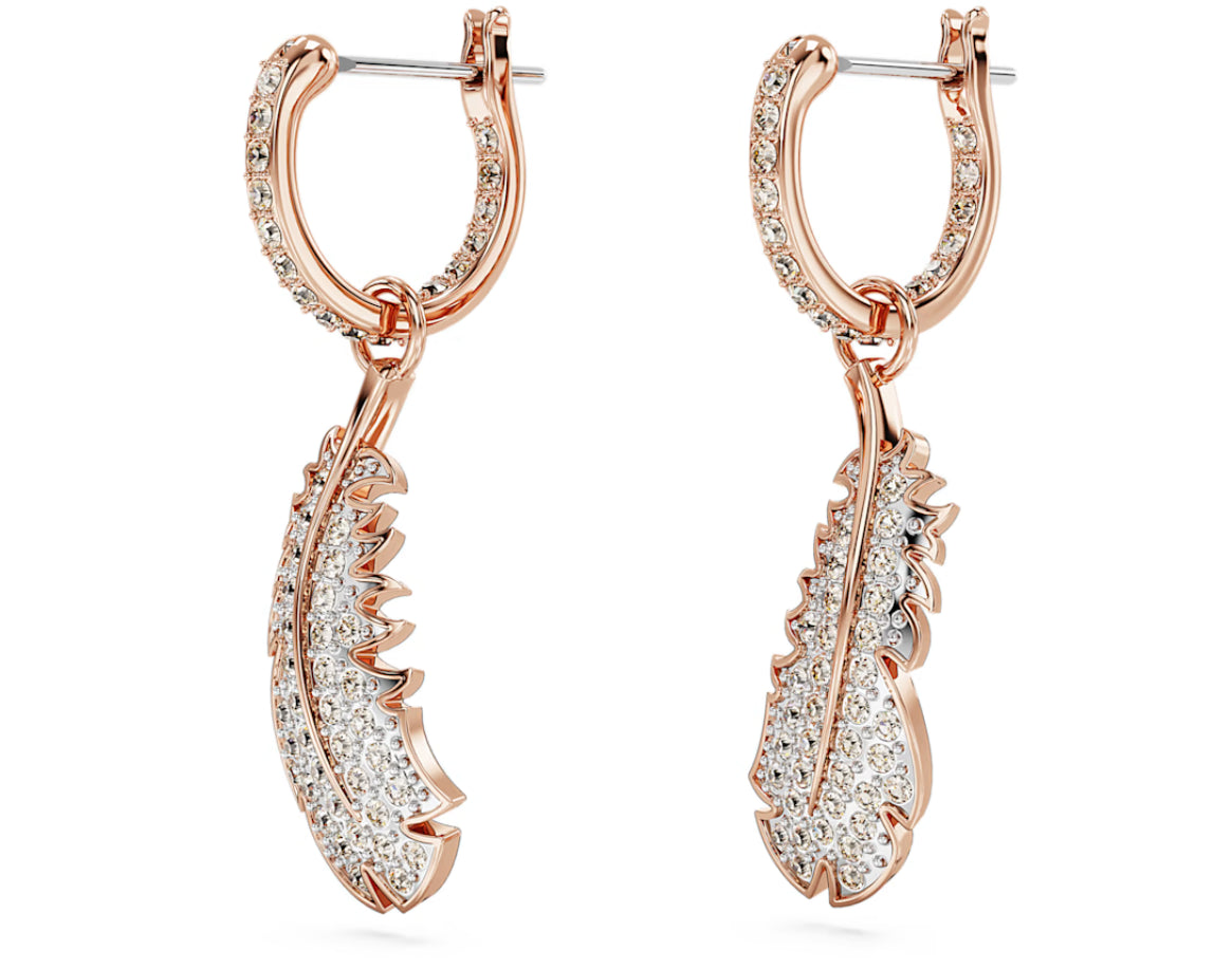 Swarovski 5663486 Nice Feather White Rose Gold Plated Pendant Earrings