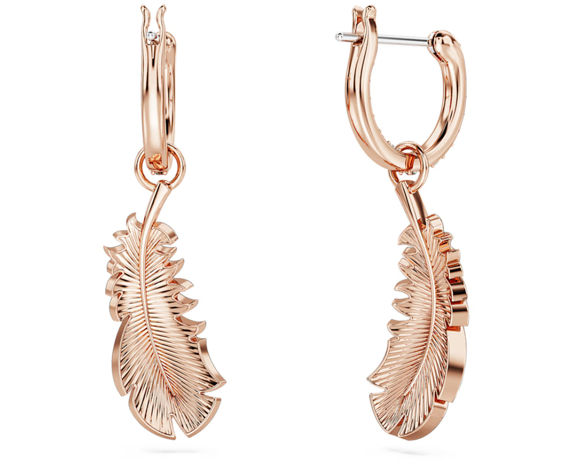 Swarovski 5663486 Nice Feather White Rose Gold Plated Pendant Earrings