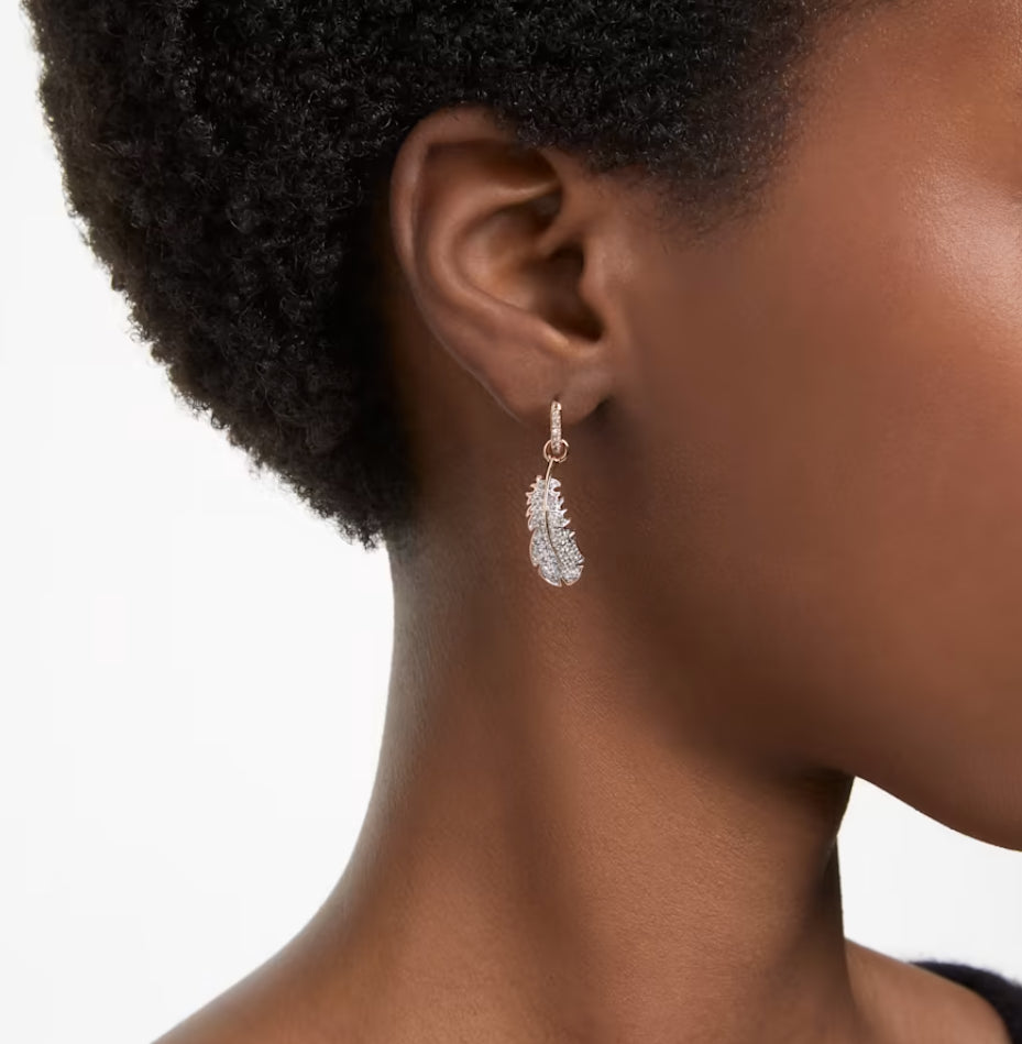 Swarovski 5663486 Nice Feather White Rose Gold Plated Pendant Earrings