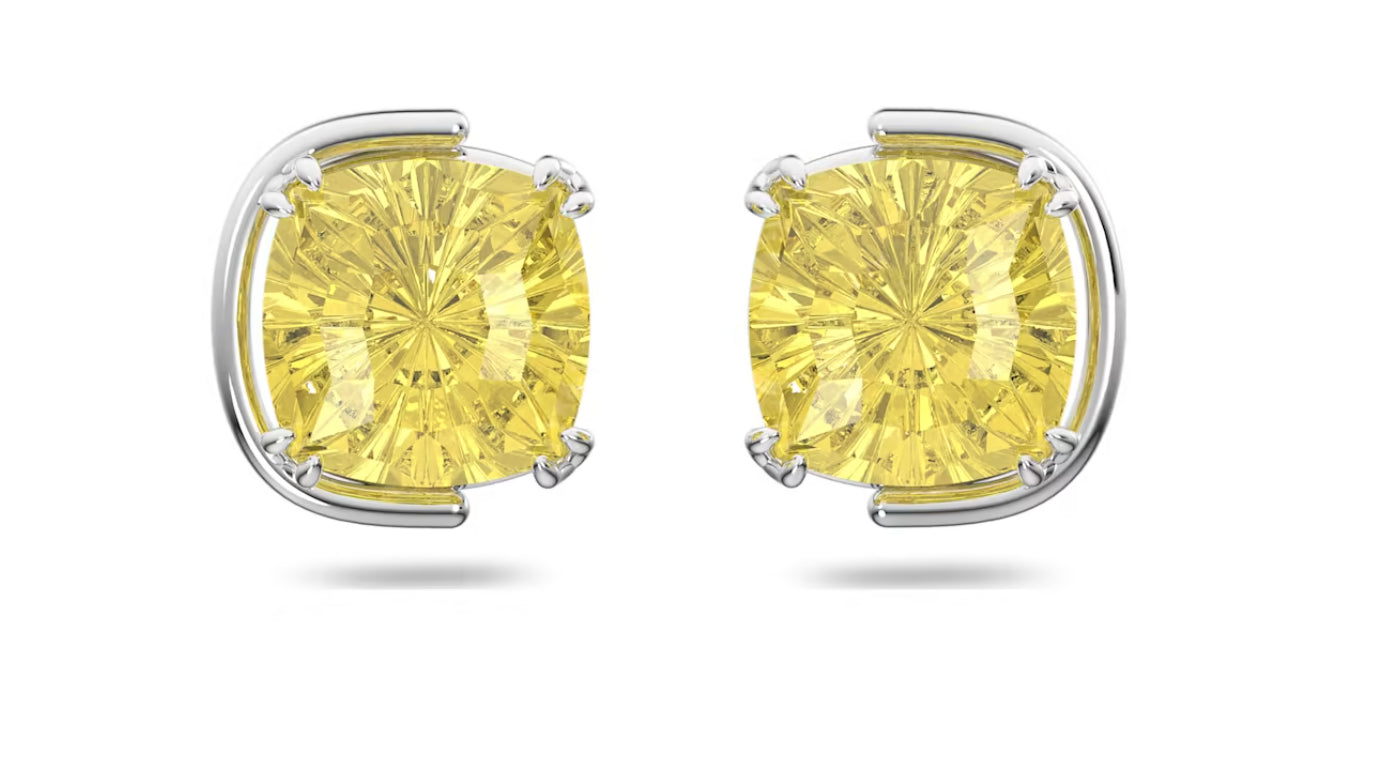 Swarovski 5616511 Harmonia Cushion Cut Yellow Lobe Earrings Rhodium Plated