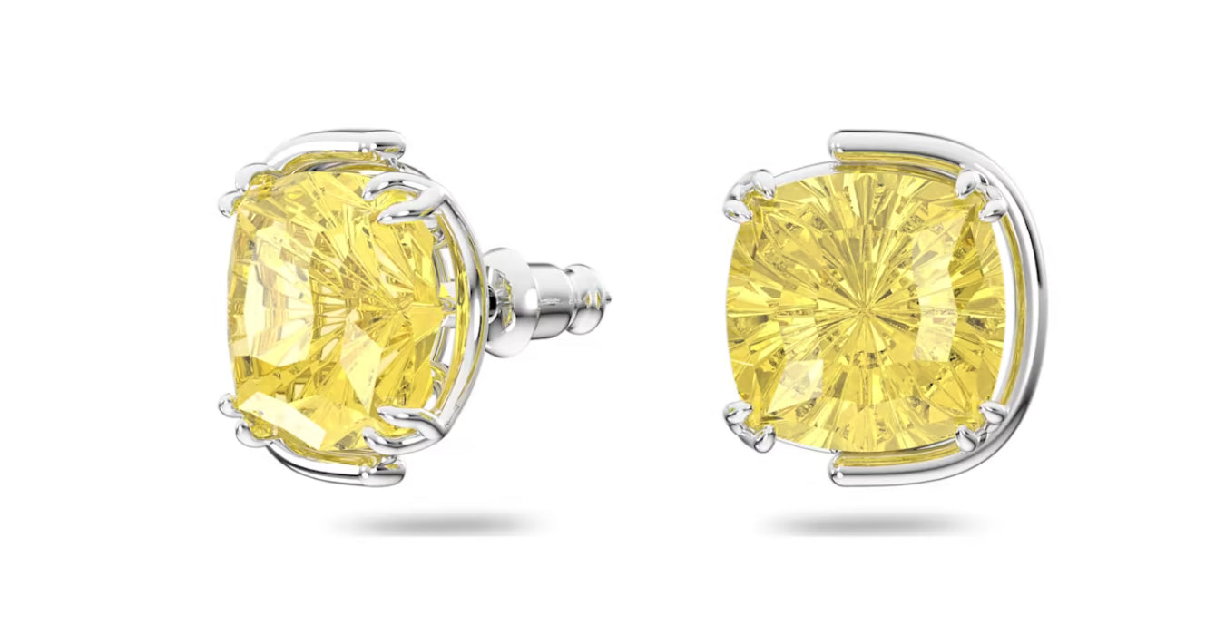 Swarovski 5616511 Harmonia Cushion Cut Yellow Lobe Earrings Rhodium Plated