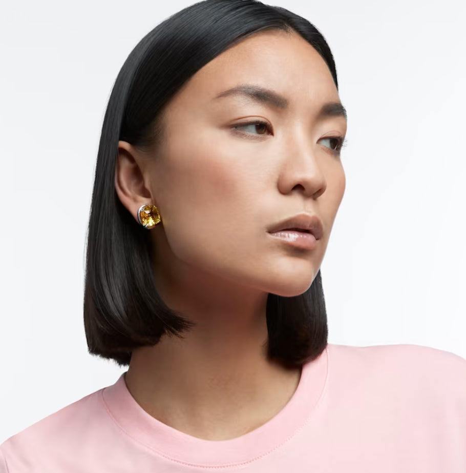 Swarovski 5616511 Harmonia Cushion Cut Yellow Lobe Earrings Rhodium Plated