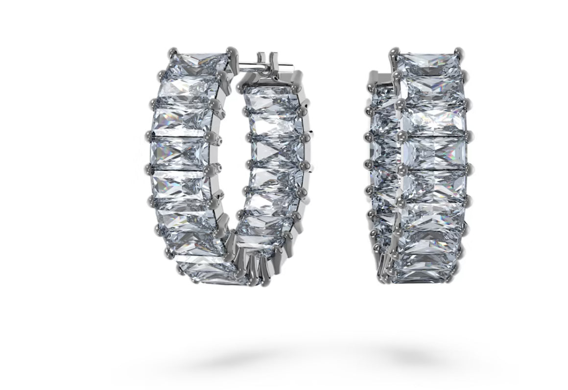 Swarovski 5658650 Matrix hoop earrings Baguette cut Gray Pla. Ruthenium