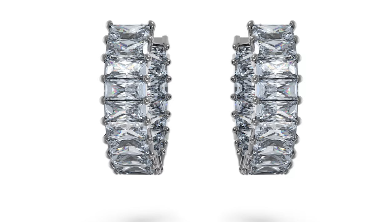 Swarovski 5658650 Matrix hoop earrings Baguette cut Gray Pla. Ruthenium