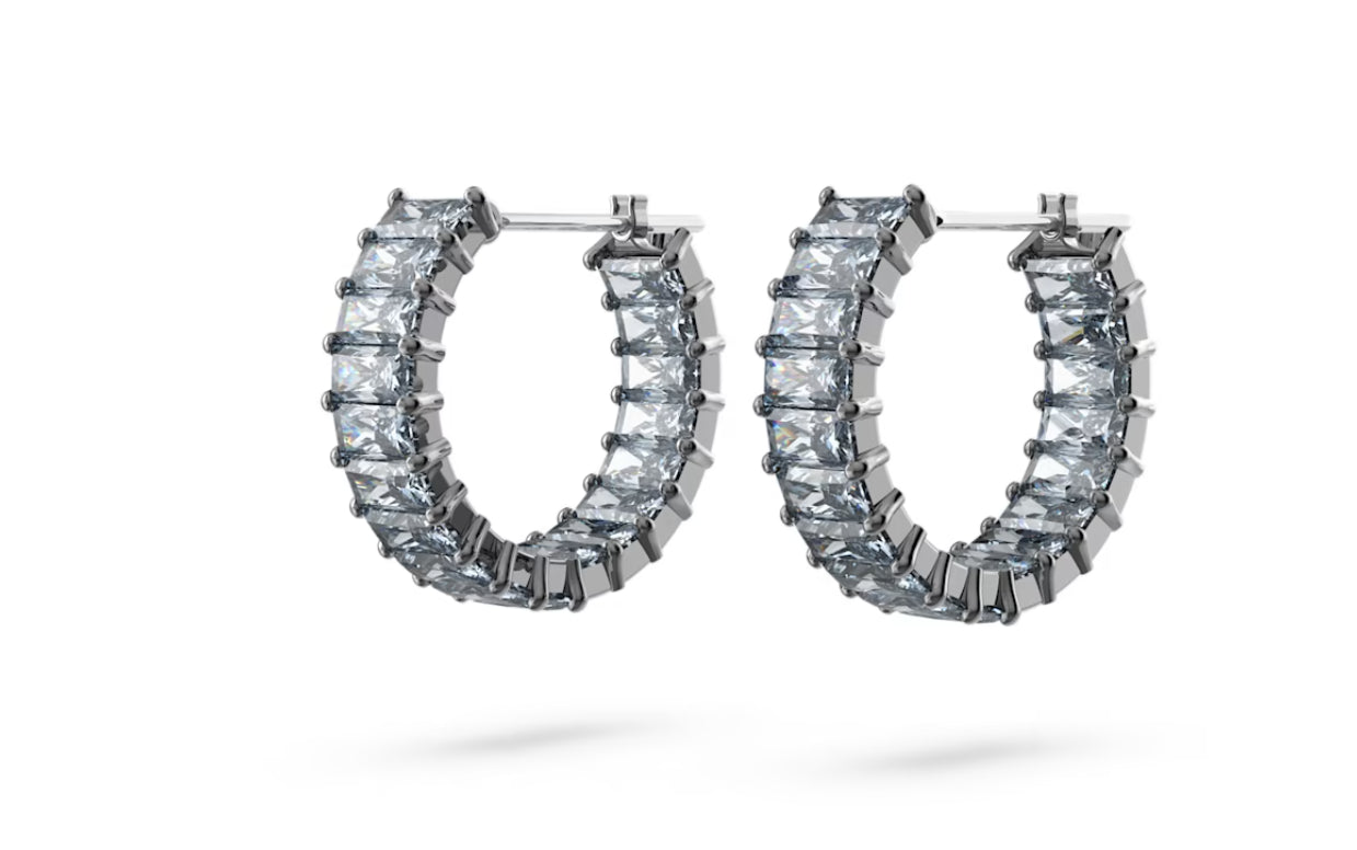Swarovski 5658650 Matrix hoop earrings Baguette cut Gray Pla. Ruthenium