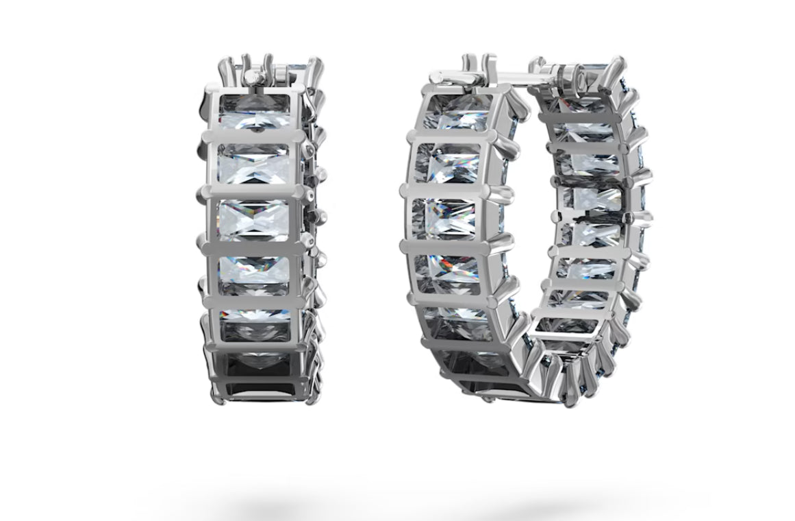 Swarovski 5658650 Matrix hoop earrings Baguette cut Gray Pla. Ruthenium