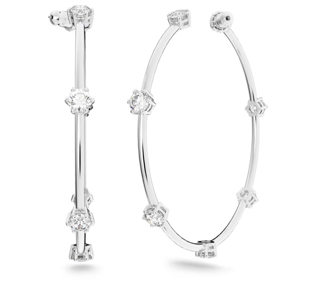 Swarovski 5638698 Constella Kreis-Ohrringe, runder Schliff, klein, weiß, Rhodium