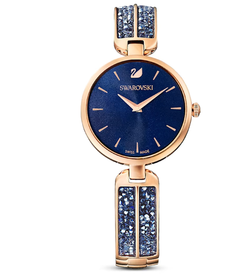 Swarovski 5519317 Dream Rock Watch Blue Metal Bracelet Rose Gold Finish