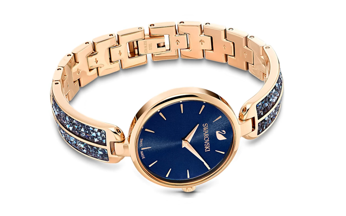 Swarovski 5519317 Dream Rock Watch Blue Metal Bracelet Rose Gold Finish