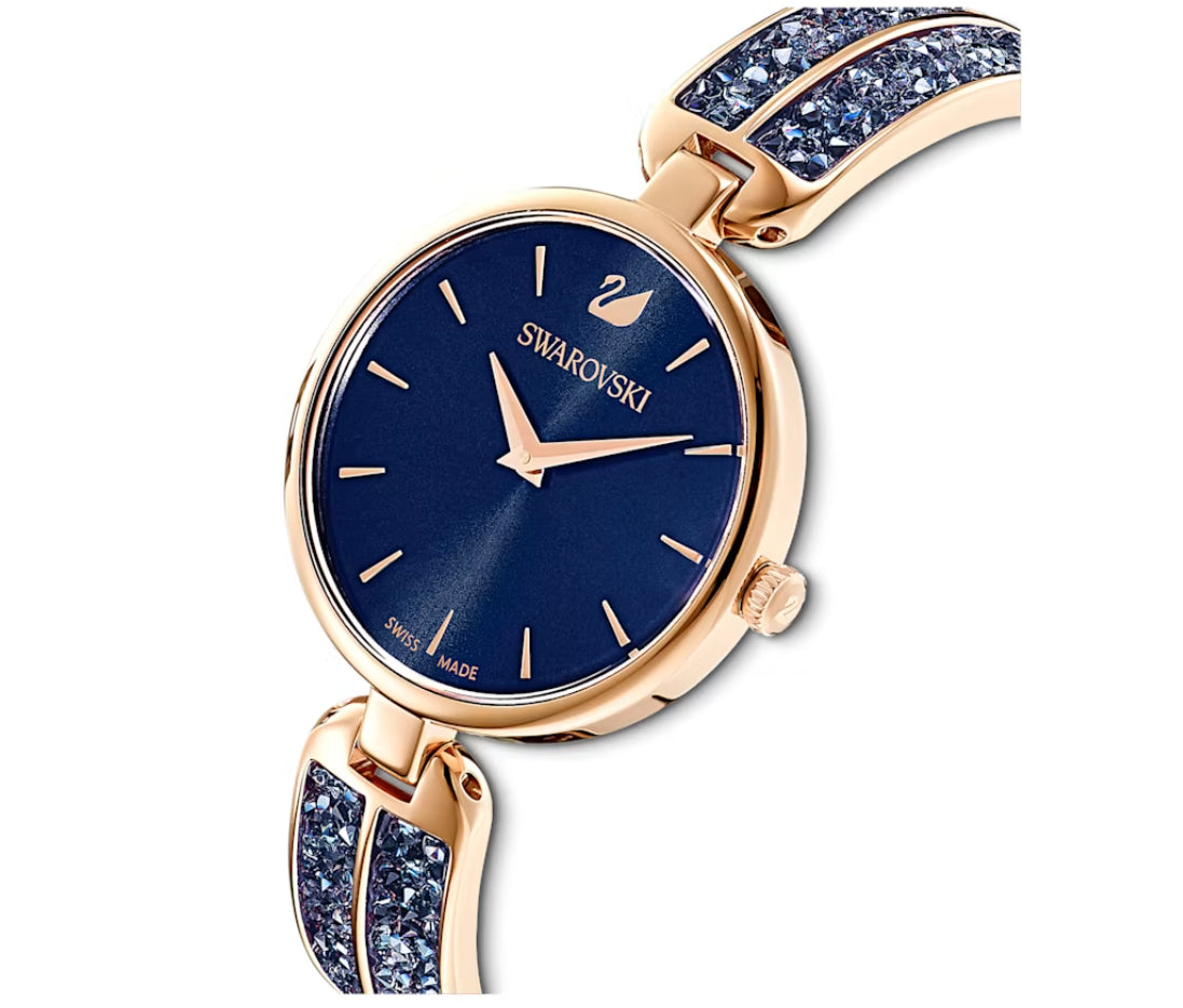 Swarovski 5519317 Dream Rock Watch Blue Metal Bracelet Rose Gold Finish