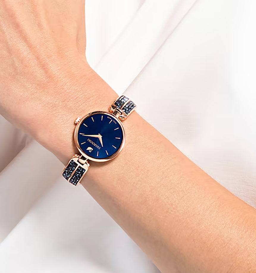Swarovski 5519317 Dream Rock Watch Blue Metal Bracelet Rose Gold Finish